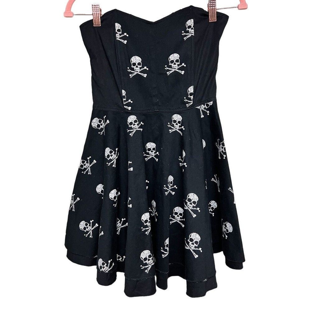 Rock Steady Dress Size S Black Skull Pin-Up Boned High Waist Circle Skirt‎ Goth